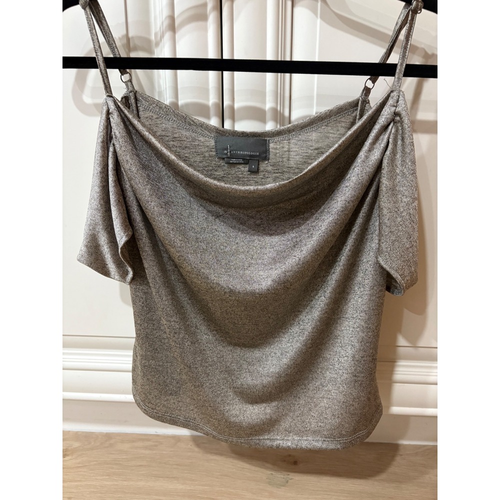 Anthropologie Metallic Silver Cold Shoulder Going Out Top Size Small